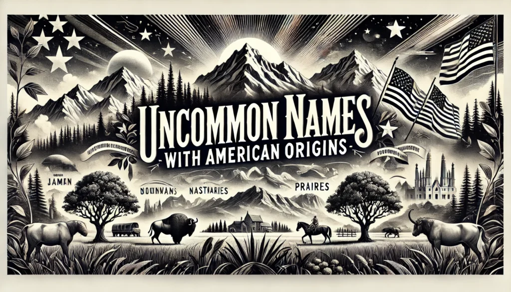 Header image showing 'Uncommon Names with American Origins' written over an American landscape, including mountains and prairies, for a baby name blog