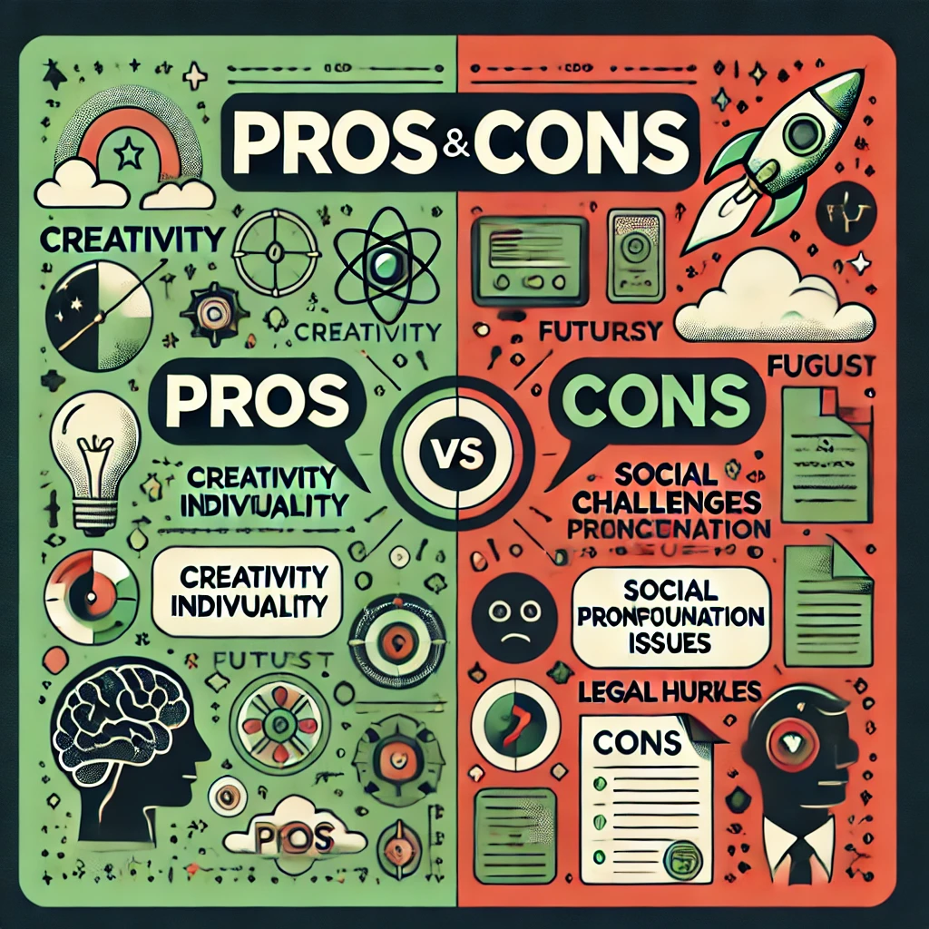 Visual representation of the pros and cons of choosing unique baby names like X Æ A-12, including creativity, individuality, and potential challenges like pronunciation and social adaptability