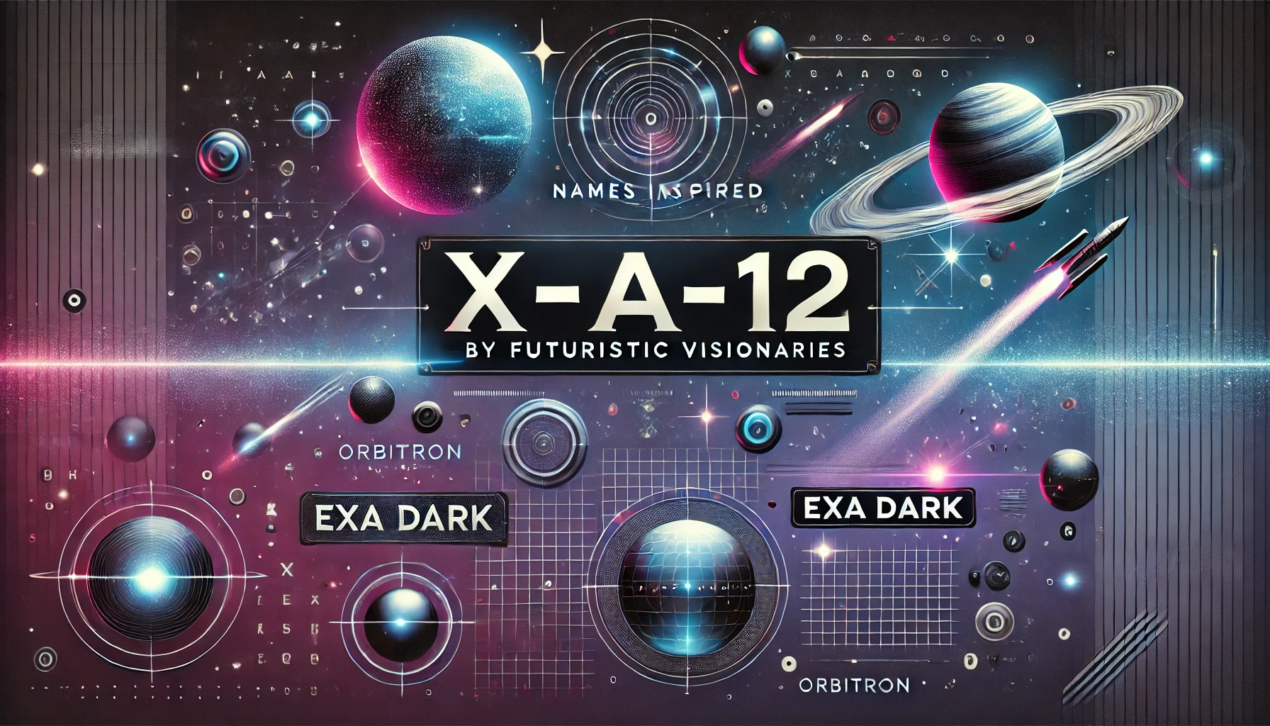 Blog thumbnail for 'Names Inspired by Futuristic Visionaries,' featuring glowing typography, space gradients, rockets, digital patterns, and abstract cosmic elements to create a tech-inspired and futuristic design