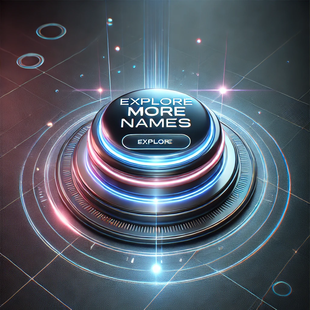 A futuristic holographic display with a glowing 'Explore More Names' call-to-action button.